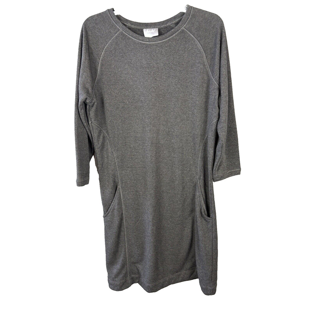 Buki Collection Women's Stacy Dress Size Medium Gray Pockets 3/4 Sleeve Comfy